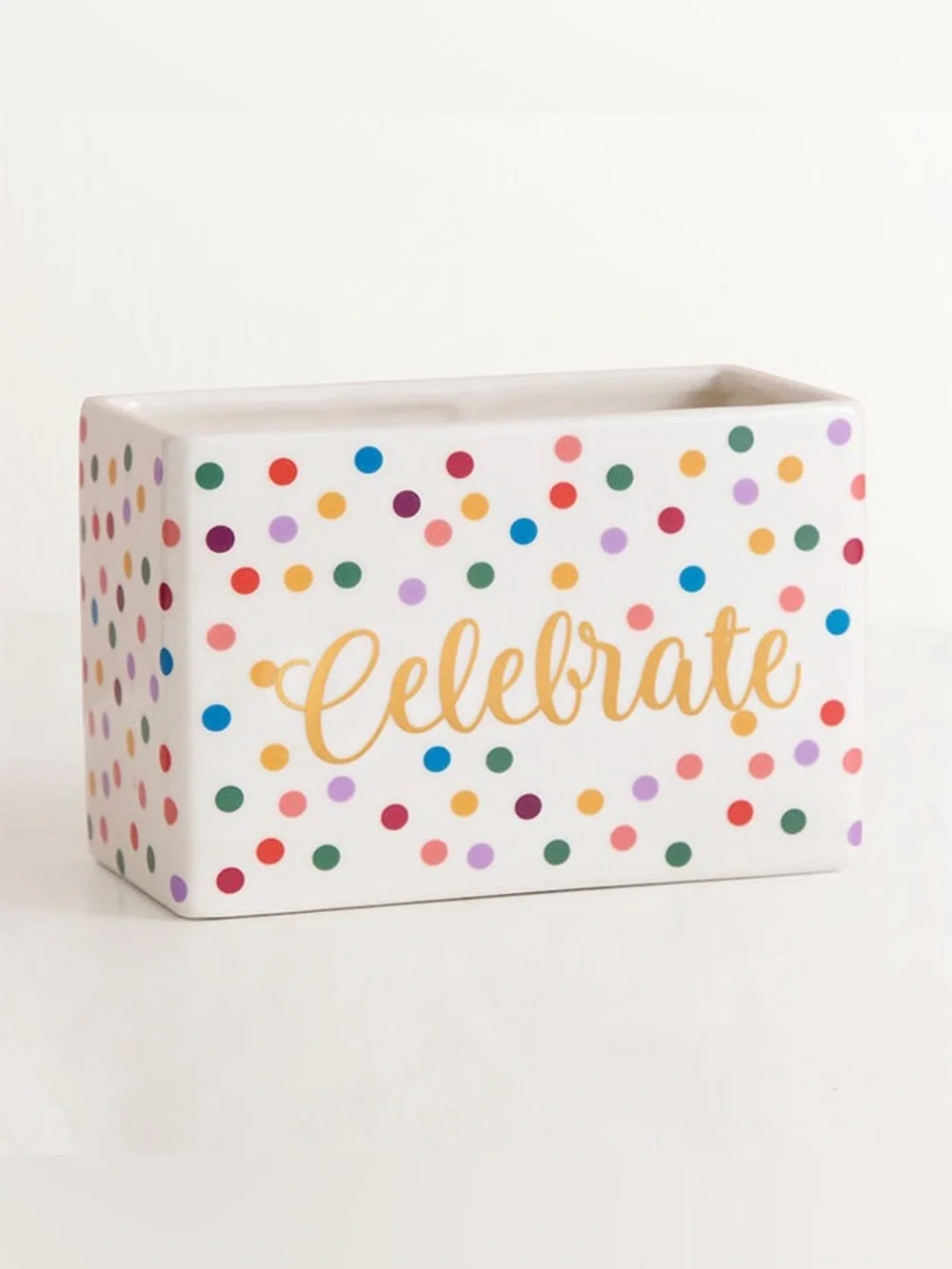 1800 Flowers | Celebrate Ceramic Polka Dot Planter - White with Multicolor Dots